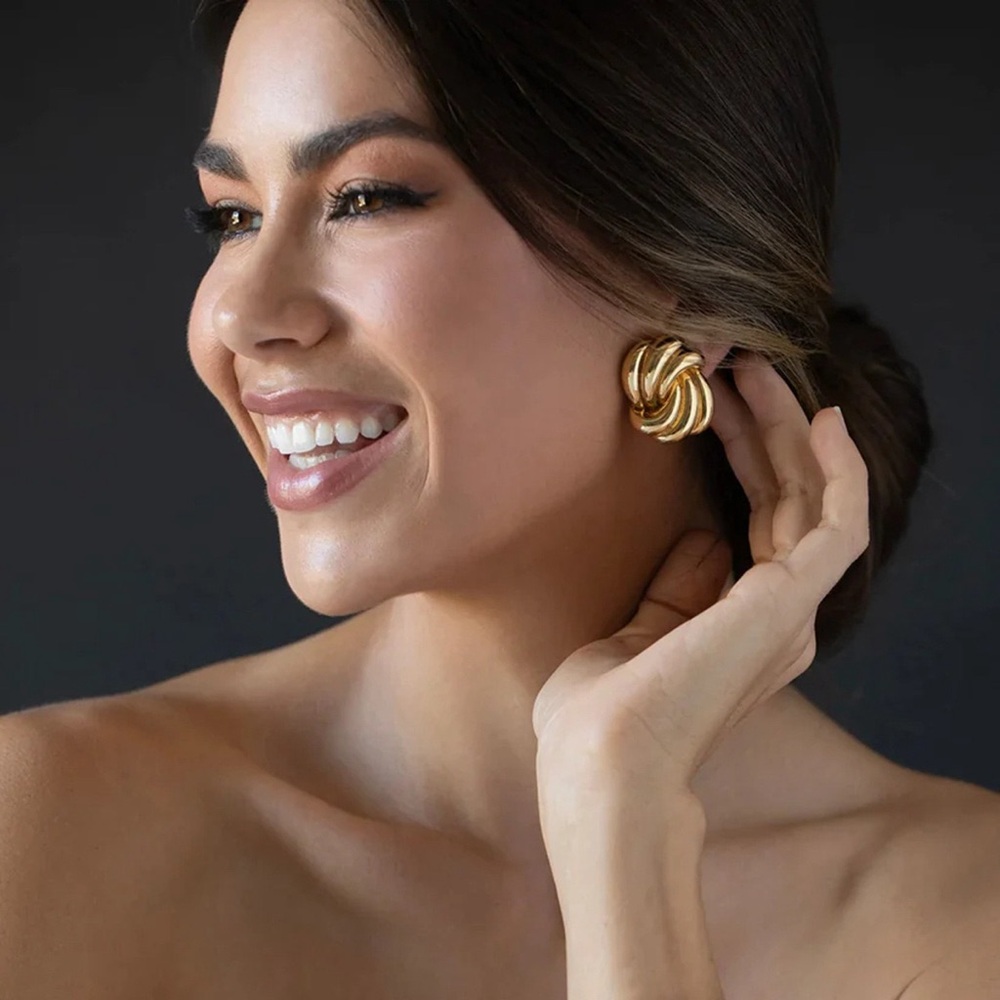 18K Gold Plated Statement Earrings*Twisted Rectangular Textured Earrings*JD